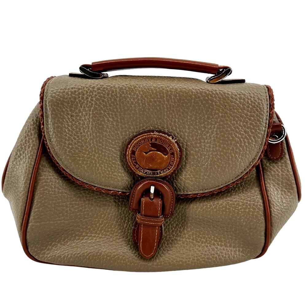 Vintage Dooney & Bourke All Weather Leather Crossbody Top Handle Bag Purse Beige